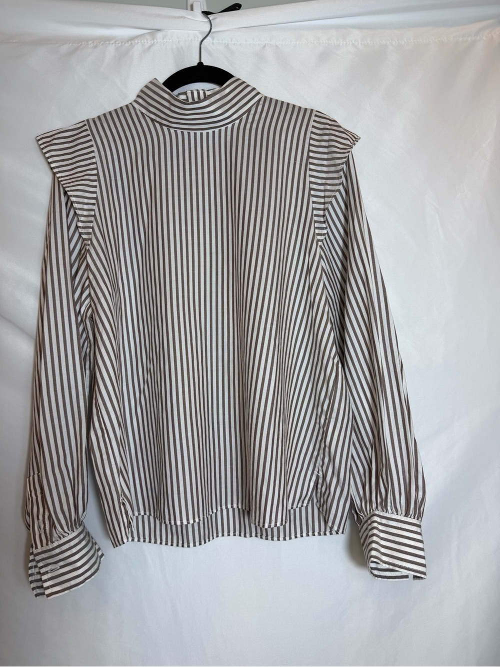 Everlane Brown and White Striped Button-Down Blouse